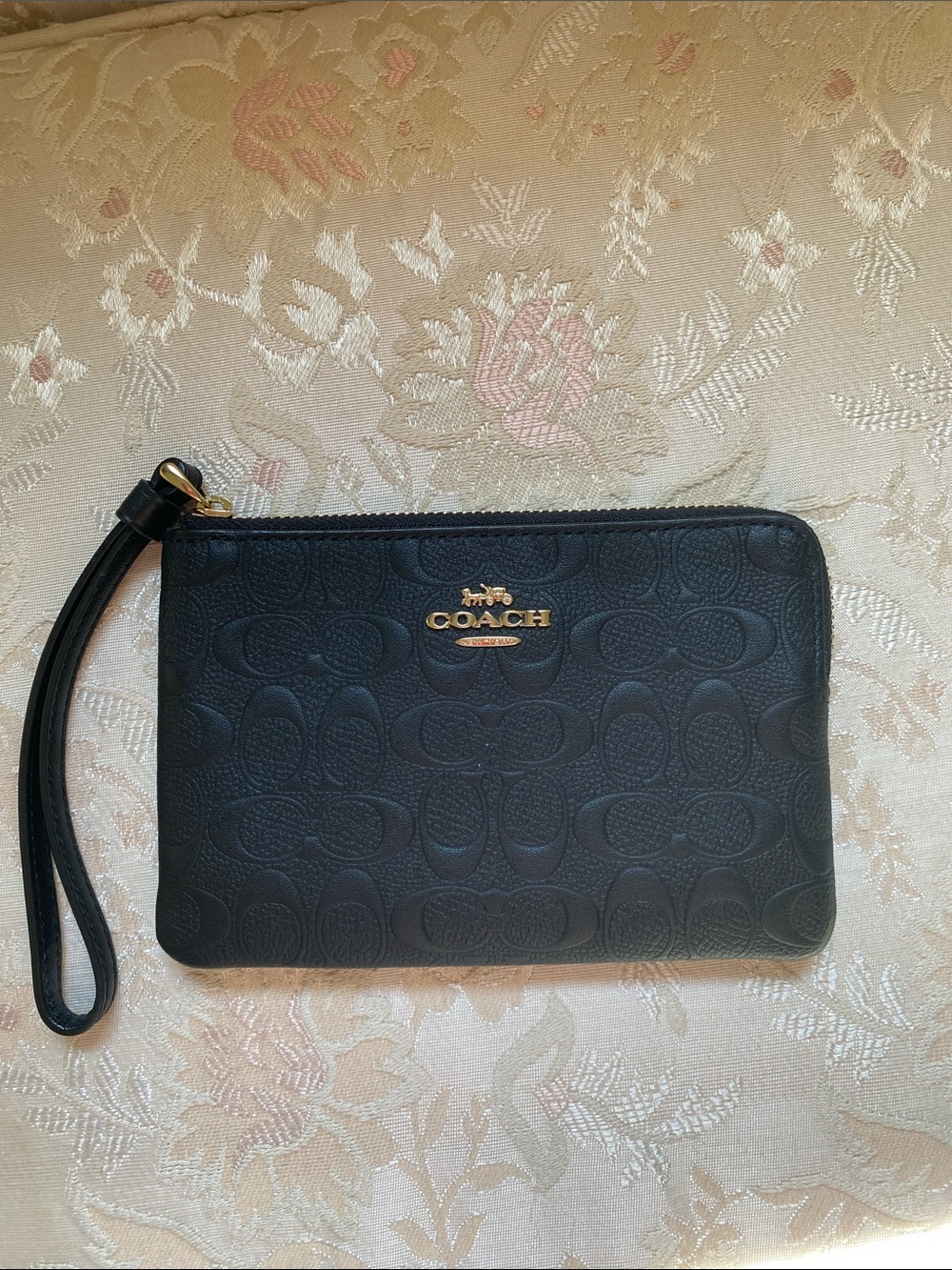 Coach Black Embossed Signature Wristlet with Gold Hardware